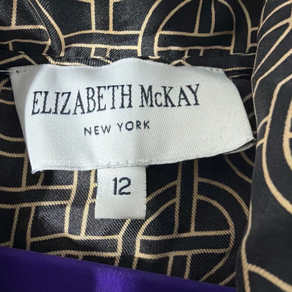 Elizabeth McKay 100% silk Geo print popover blouse, Black And Tan * Size 12* O-8 - Picture 6 of 9